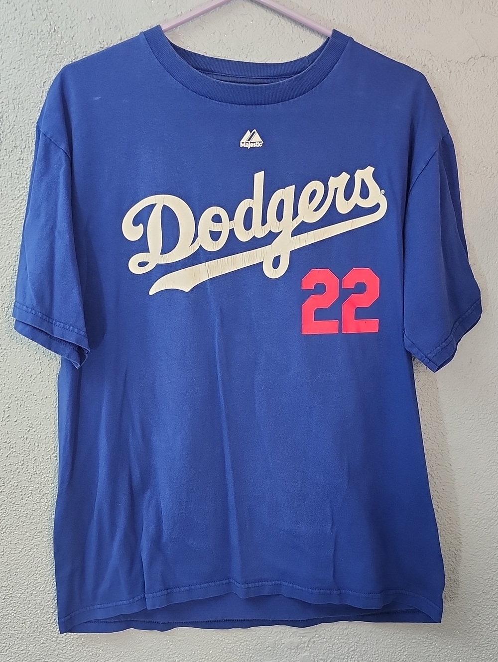 Majestic Dodgers Royal Blue Tee with White Script and Red '22' Kershaw